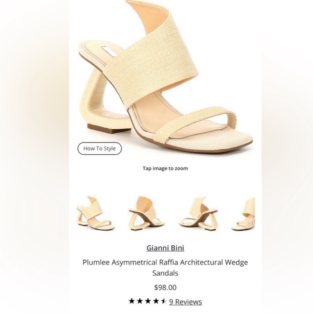 Gianni Bini Plumlee Asymmetrical Raffia Architectural Wedge Sandals 9.5 - Picture 7 of 7